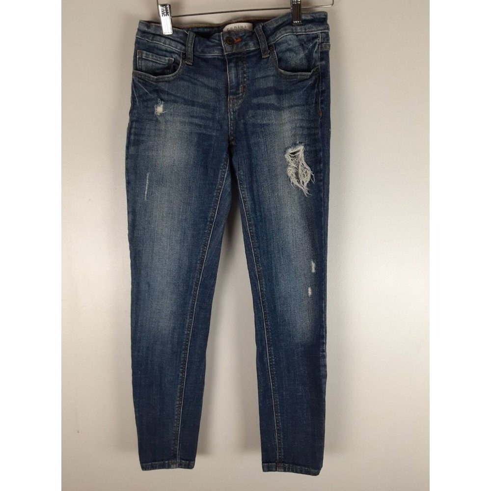 Eunina Women's Medium Wash Distressed Low Rise Skinny Jeans Stretch Denim 26